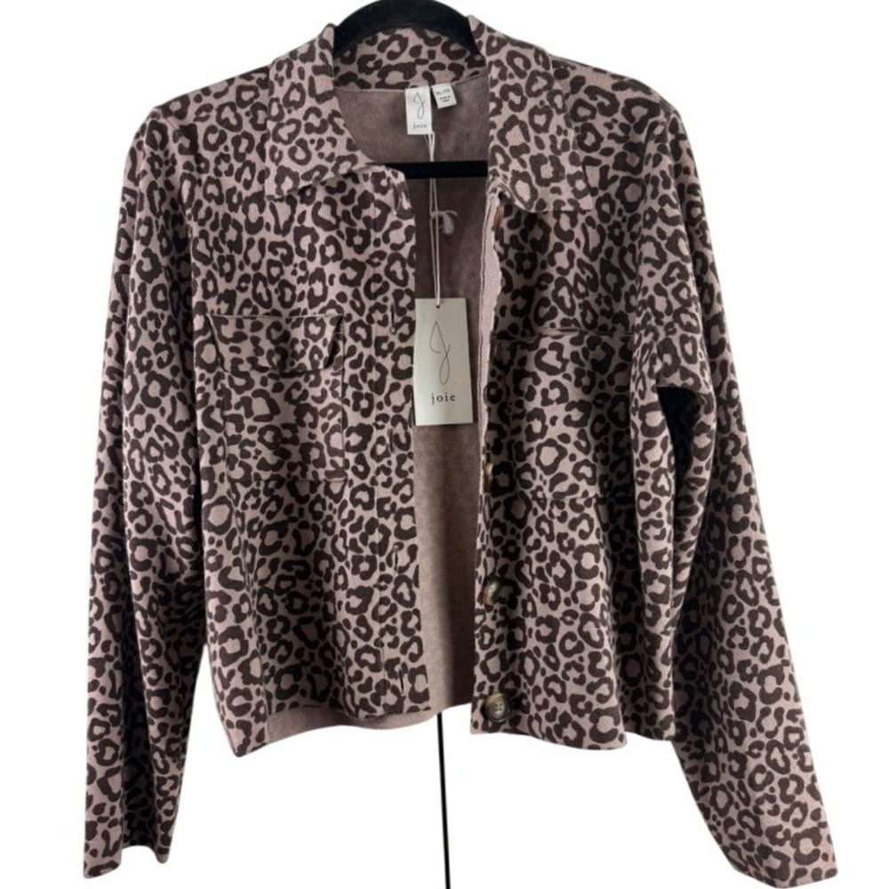 Joie Leopard Print Knit Shacket Utility Jacket Slouchy Cheetah Mob Wife XL NEW